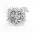 An abstract art piece combining a family tree and math equations tattoo design idea