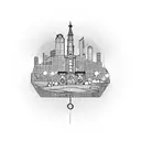 Kansas City skyline with a mechanical clock tower tattoo design idea