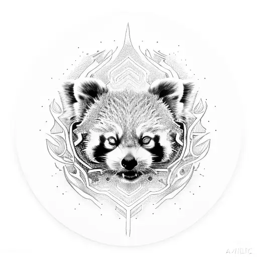 red panda on a scooter jumping through a ring of fire tattoo design idea