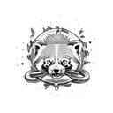 red panda on a scooter jumping through a ring of fire tattoo design idea