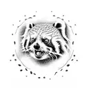 red panda on a scooter jumping through a ring of fire tattoo design idea