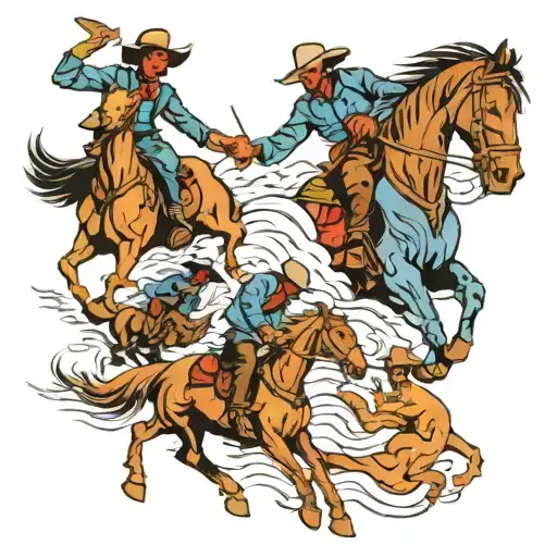cowboy chasing a gang on horses running tattoo design idea