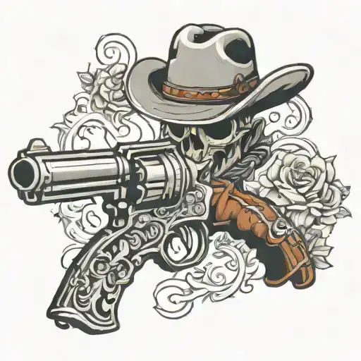 cowboy gun dual wielding pistols tattoo design idea