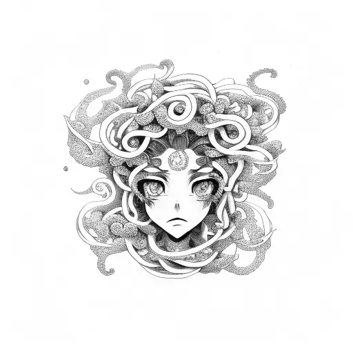 Manga com Medusa e flores  tattoo design idea