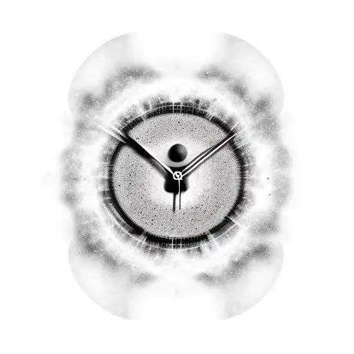 A blackwork tattoo of a surrealistic clock melting into a black hole, symbolizing the passage of time and the writer's fascination with cosmic phenomena tattoo design idea