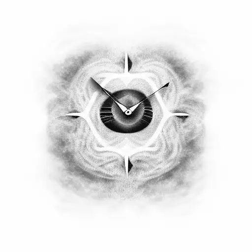 A blackwork tattoo of a surrealistic clock melting into a black hole, symbolizing the passage of time and the writer's fascination with cosmic phenomena tattoo design idea