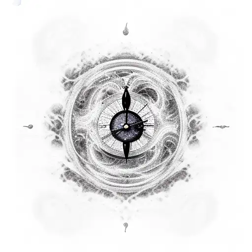 A blackwork tattoo of a surrealistic clock melting into a black hole, symbolizing the passage of time and the writer's fascination with cosmic phenomena tattoo design idea