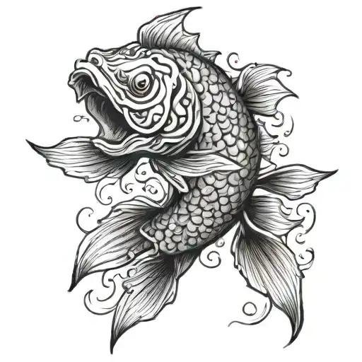 Demonic monstrous koi fish with sharp teeth tattoo design idea