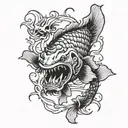 Demonic monstrous koi fish with sharp teeth tattoo design idea