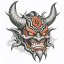 oni demon mask tattoo design idea