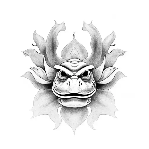 oni Mask with lilies and frogs tattoo design idea