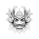oni Mask with lilies and frogs tattoo design idea