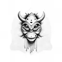 oni Mask with lilies and frogs tattoo design idea