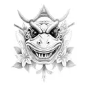 oni Mask with lilies and frogs tattoo design idea