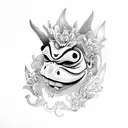 oni Mask with lilies and frogs tattoo design idea