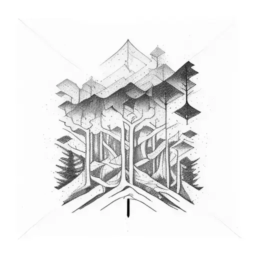 forest burning inside rectangular frame tattoo design idea
