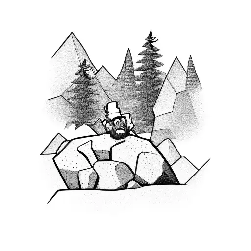 man pushing rock up the hill within a frame tattoo design idea
