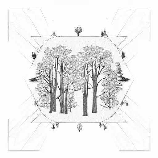 forest burning inside rectangular frame tattoo design idea