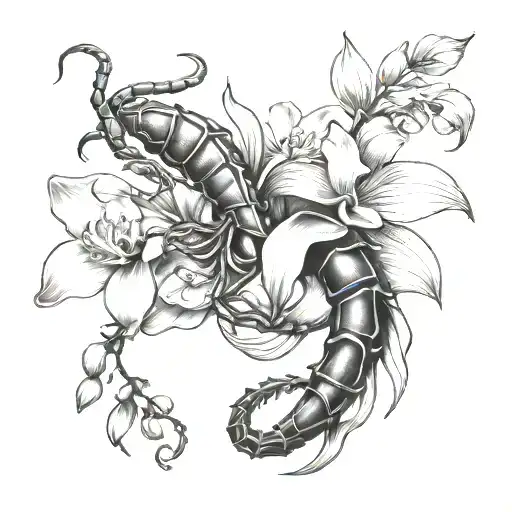 scorpion and orchid flower tattoo design idea
