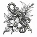 scorpion and orchid flower tattoo design idea