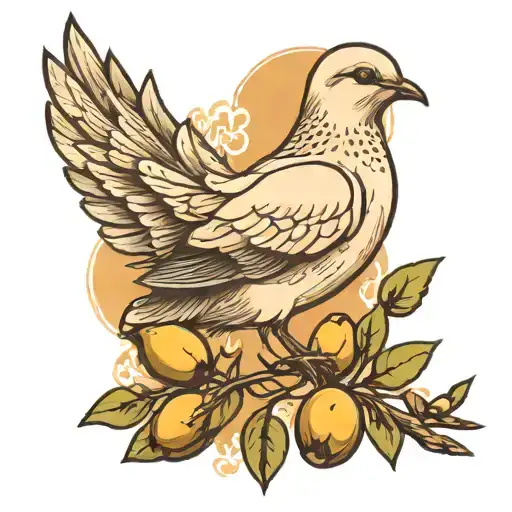 dove holding olive branch with its beak tattoo design idea
