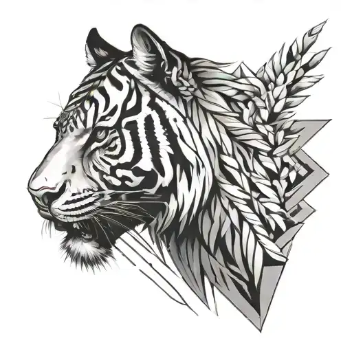 An abstract tattoo design inspired by architectural shapes and tiger stripes, symbolizing the harmony between structure and wild beauty tattoo design idea