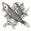 Koi fish with cherry blossom flowers with the kanji "love" tattoo design idea