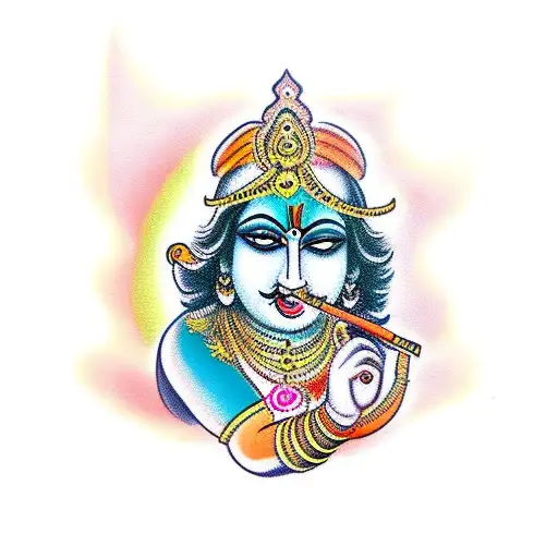 krishna with flute tattoo design idea