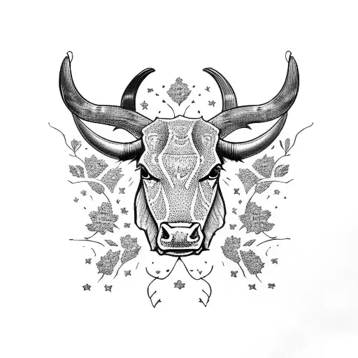 longhorn with bluebonnets  tattoo design idea