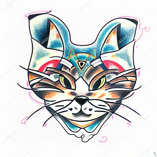 cat head linear in front tattoo design idea