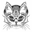 cat head linear in front tattoo design idea