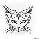 cat head linear in front tattoo design idea