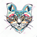 cat head linear in front tattoo design idea