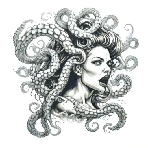 woman grabbed by tentacles tattoo design idea