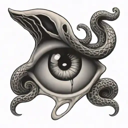 A large eye with snakes crawling out of it  tattoo design idea