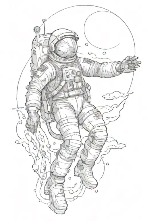 high detail spaceman floating tattoo design idea