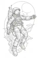 high detail spaceman floating tattoo design idea
