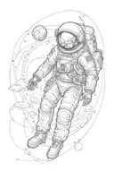 high detail spaceman floating tattoo design idea