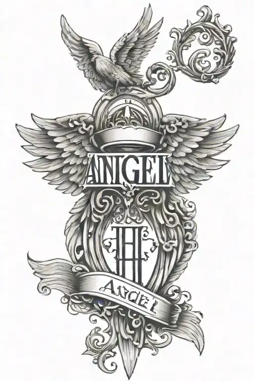 names around angel wings   tattoo design idea