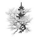 Intricate black and grey karate belt unraveling into Japanese cherry blossoms tattoo design idea