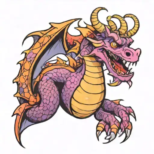 Disney's Figment traditional dragon coiled tattoo design idea