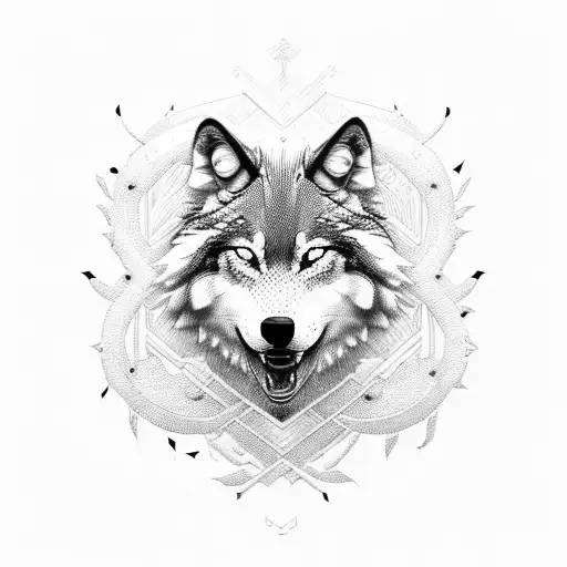 2 black and white wolves smilling tattoo design idea