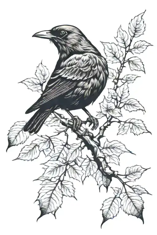 blackbird in a linden tree tattoo design idea