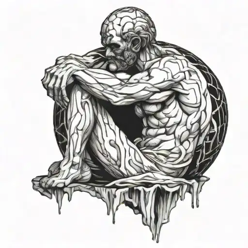 atlas made of marble holding up a smouldering earth  tattoo design idea