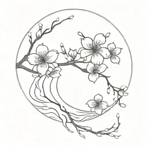 cherry blossom moon tattoo design idea