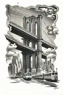 New York Brooklyn Bridge, Train, Robert de Niro in Taxy Driver tattoo design idea