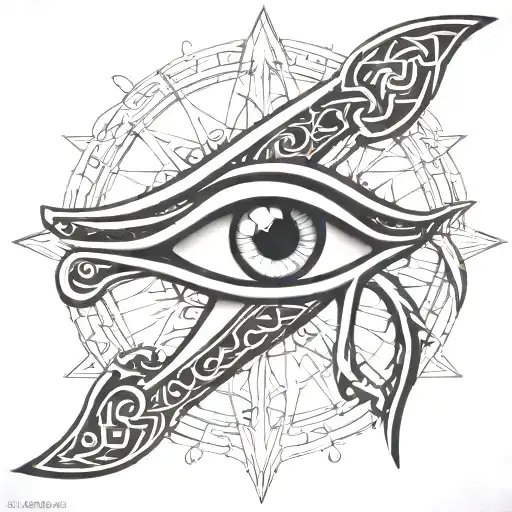 Eye of Horus and the ahk cross combined  tattoo design idea