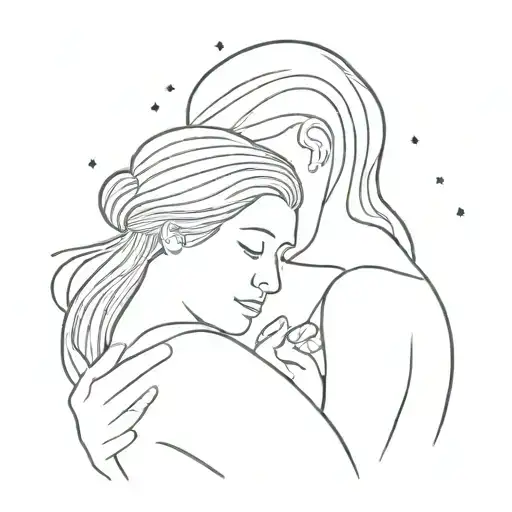 mother and child watching meteor shower cap tattoo design idea