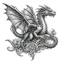 tiny 3 fantasy dragon scene tattoo design idea