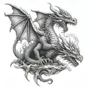 tiny 3 fantasy dragon scene tattoo design idea